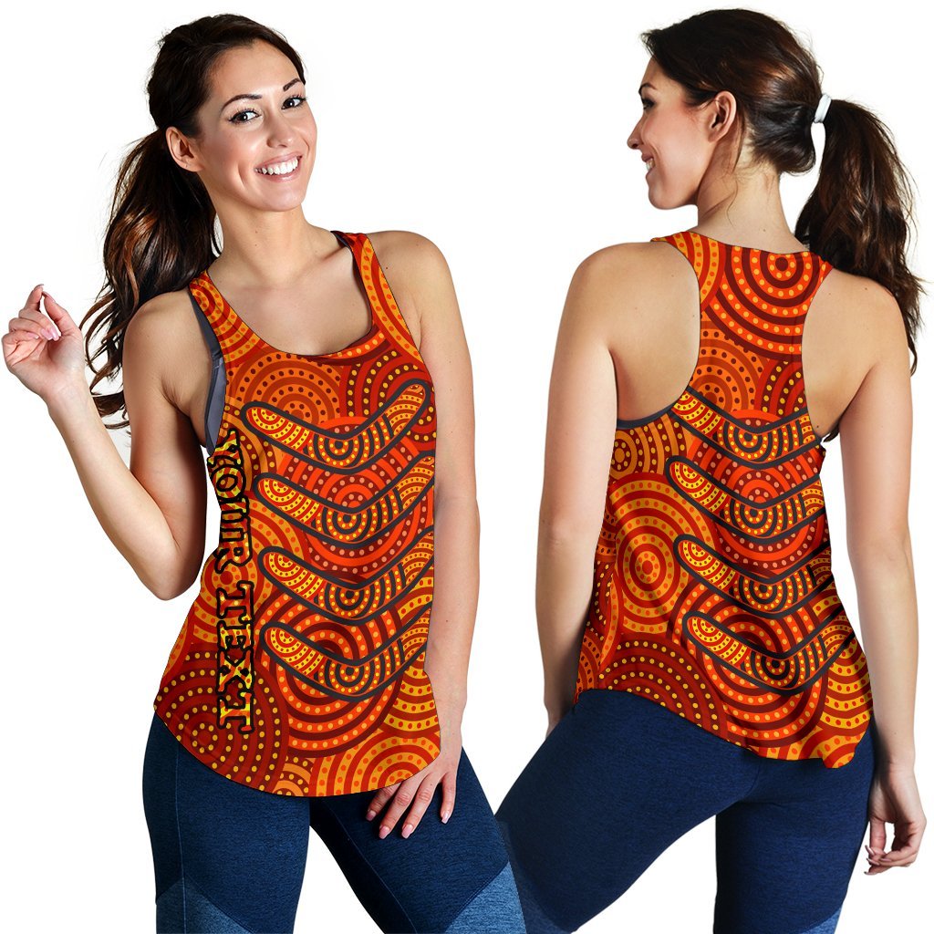 Aboriginal Personalised Women's Racerback Tank - Aboriginal Boomerangs And Dot Circle - Vibe Hoodie