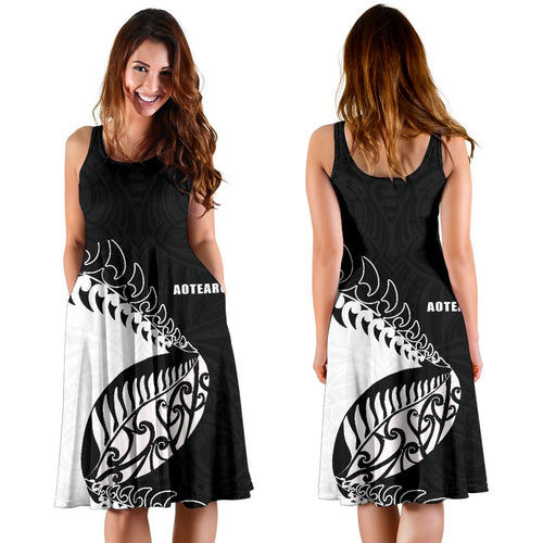 New Zealand Rugby Aotearoa Rugby Fern Black Women Midi Dress - Vibe Hoodie