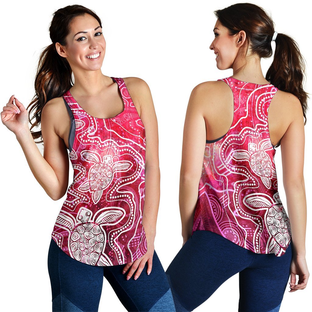 aboriginal-womens-racerback-tank-sea-turtle-with-indigenous-patterns-pink
