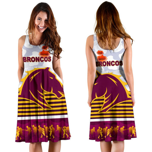Brisbane Broncos Women's Dress Anzac Day Simple Style - White - Vibe Hoodie