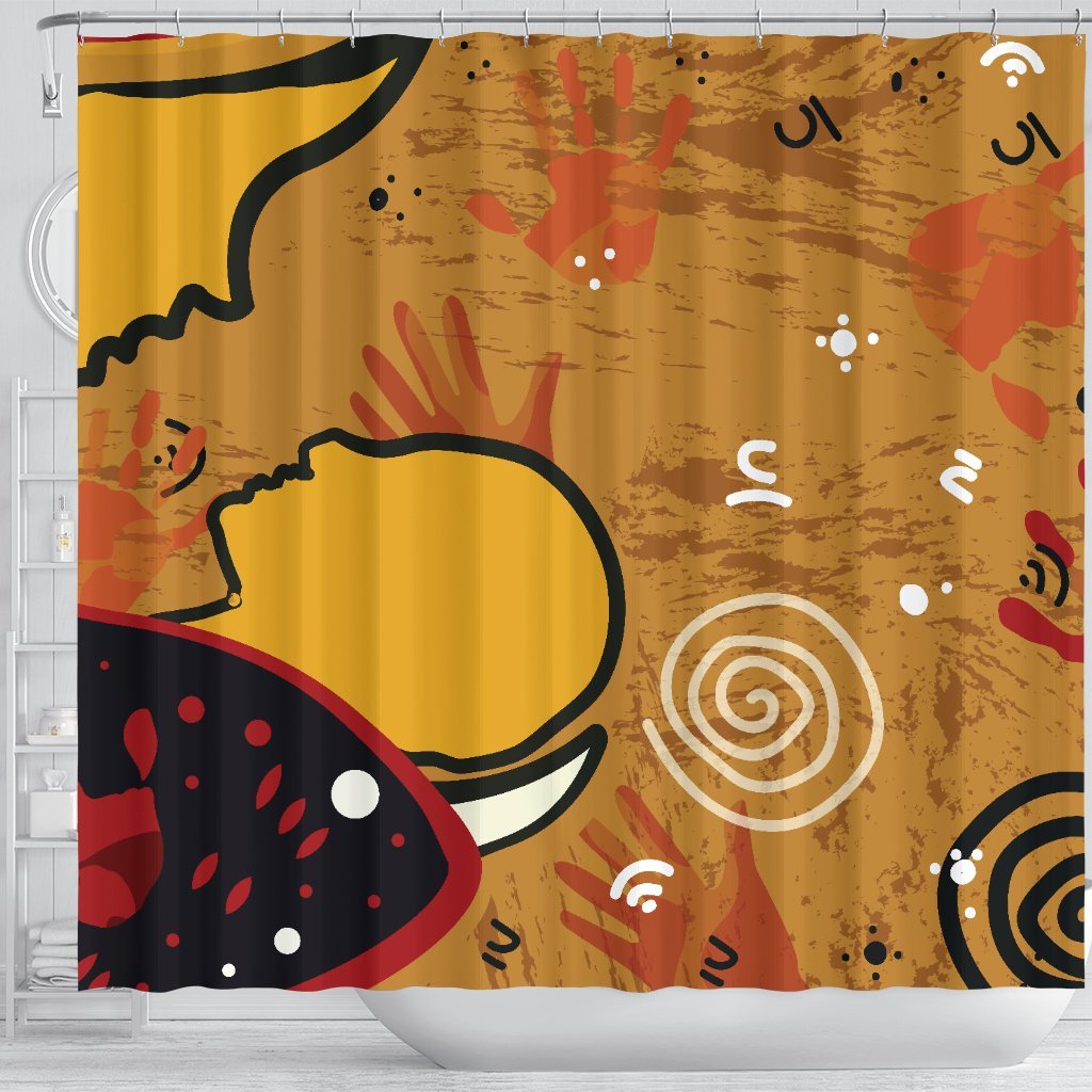 aboriginal-shower-curtain-mother-and-son-hand-art