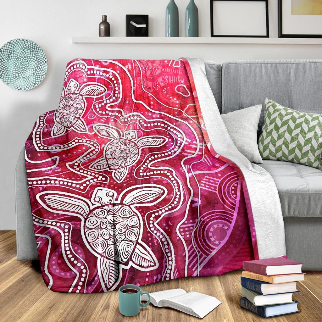 aboriginal-premium-blanket-sea-turtle-with-indigenous-patterns-pink