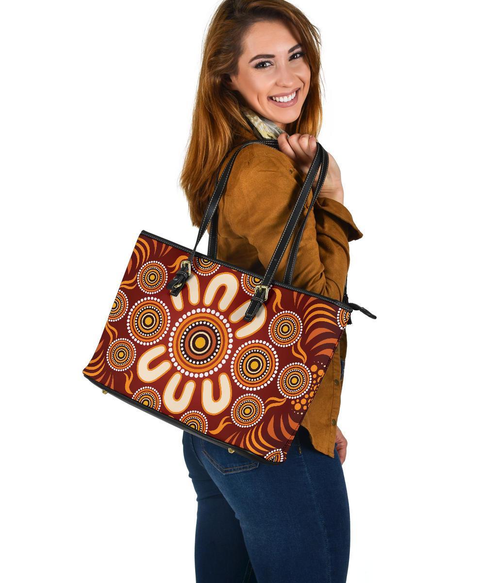 aboriginal-large-leather-tote-bag-circle-flowers-patterns-ver03