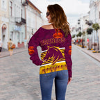 Brisbane Broncos Women's Off Shoulder Sweater Anzac Day Simple Style - Maroon - Vibe Hoodie