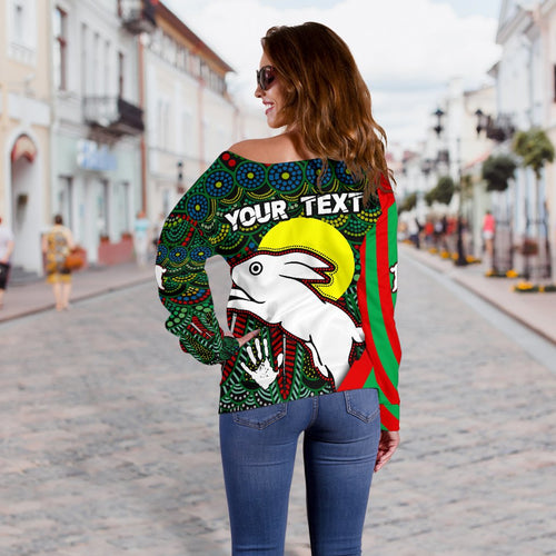 (Custom Personalised) Rabbitohs Naidoc Week Women's Off Shoulder Sweater Indigenous Version Special - Vibe Hoodie
