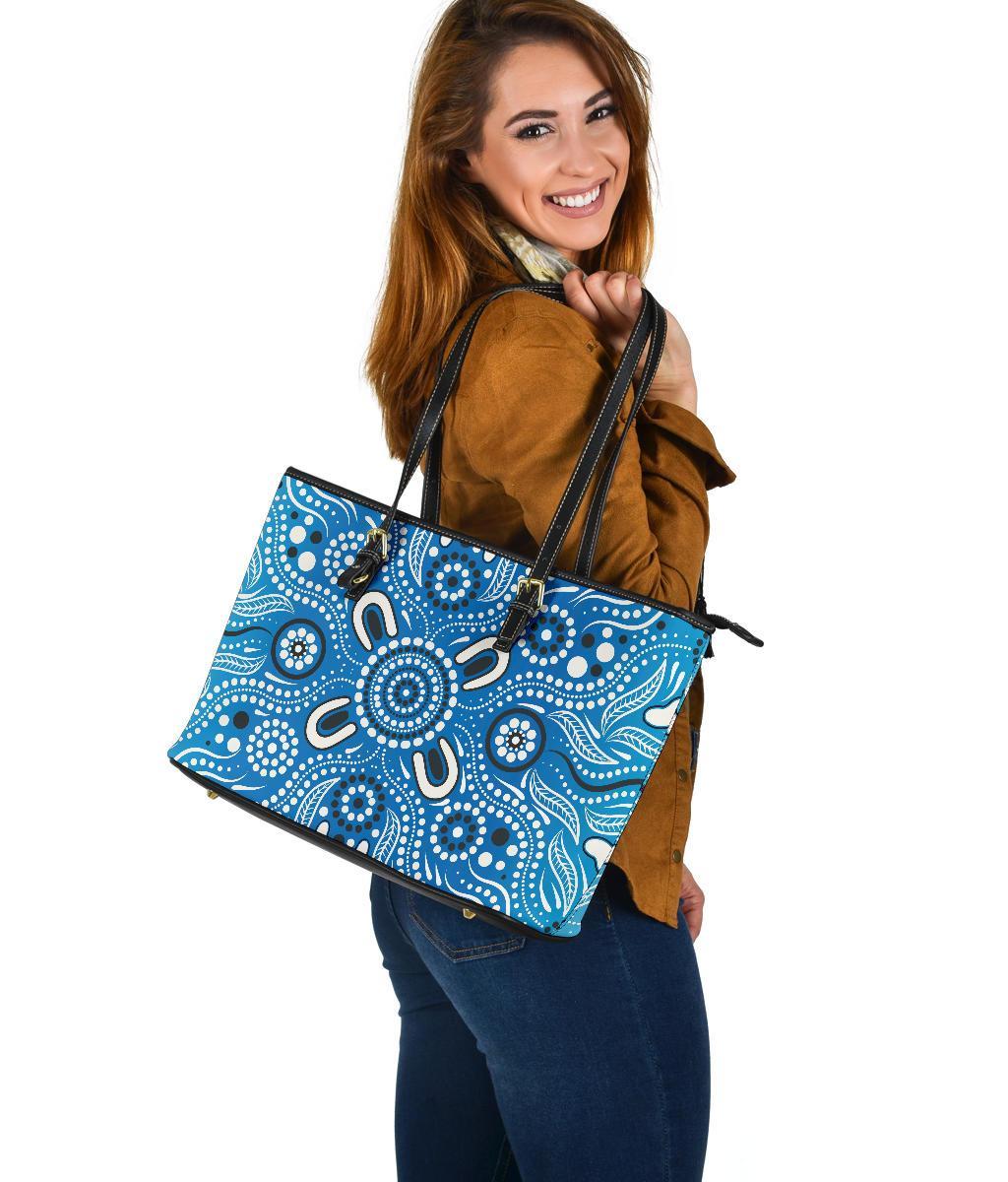 leather-tote-bag-indigenous-circle-dot-painting-blue-color