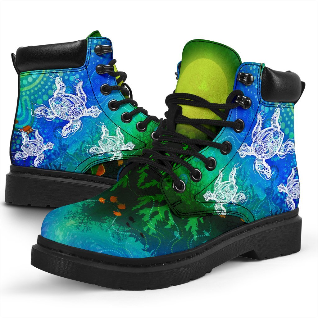 aboriginal-all-seaason-boots-indigenous-turtle-ocean-dot-painting-art