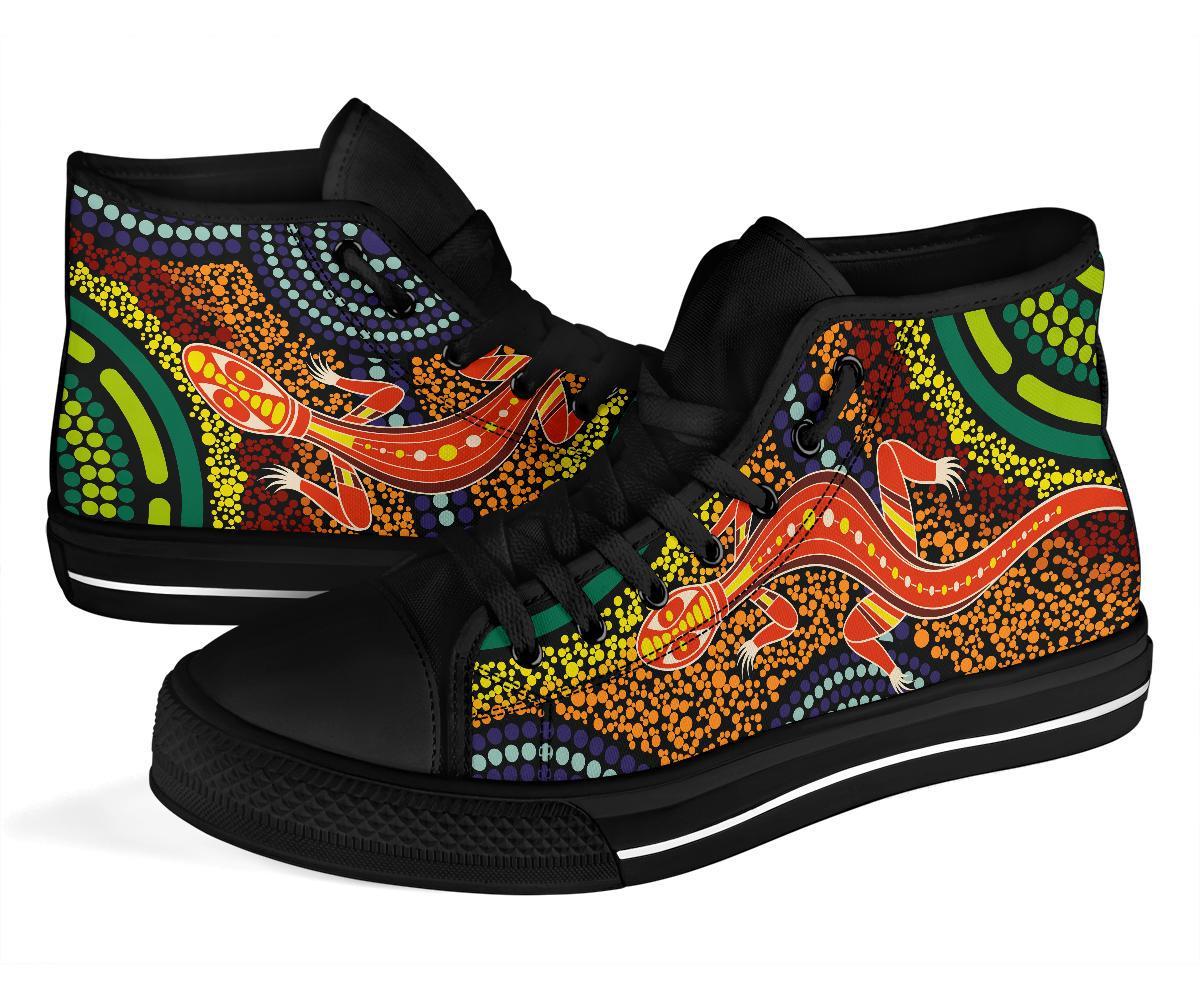 1st-australia-high-top-shoes-aboriginal-two-lizards-dot-painting-circle