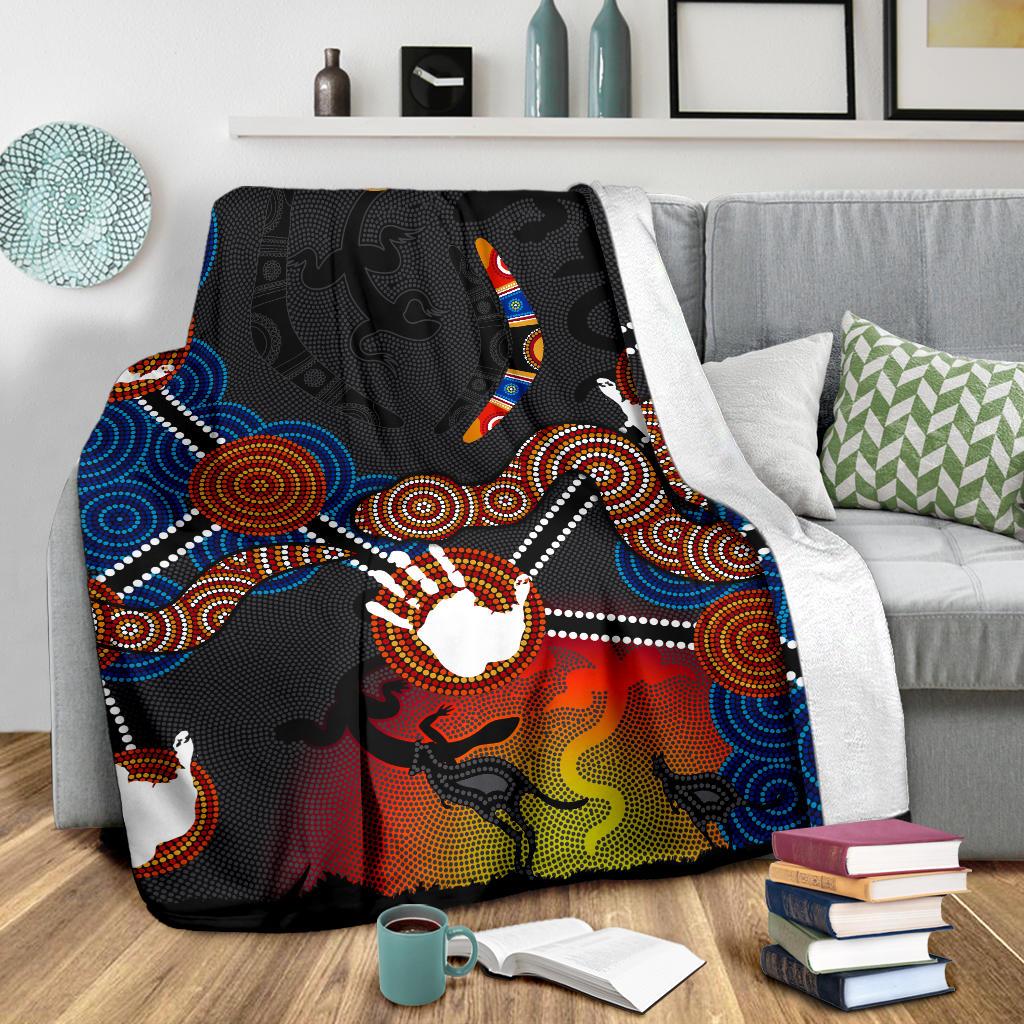 aboriginal-premium-blanket-australian-boomerang-and-snake-indigenous-art