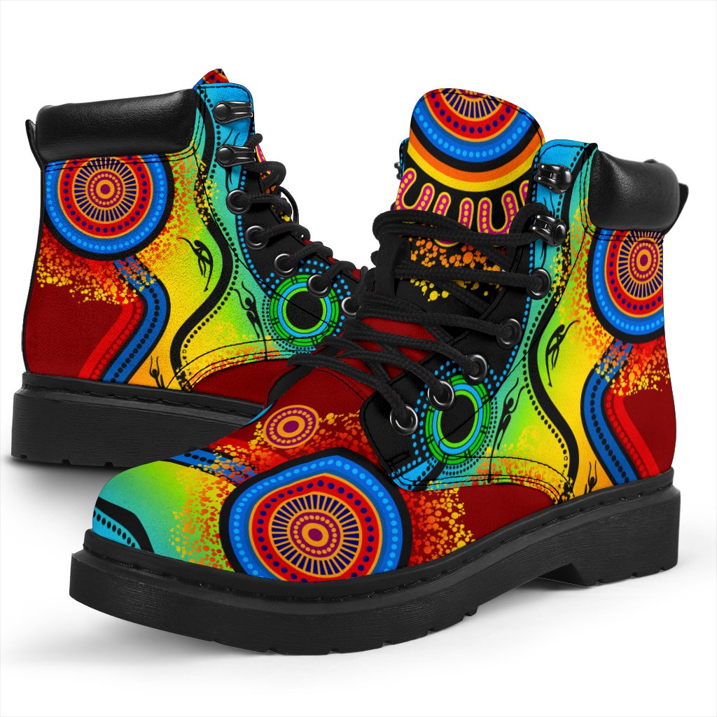 aboriginal-all-season-boots-flowers-circle-dot-painting-blue-dream