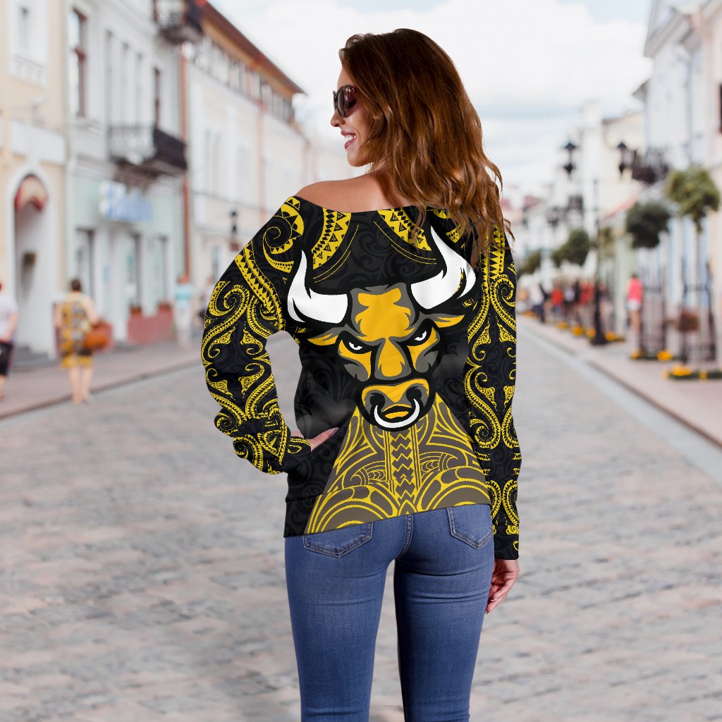 Aotearoa Maori Women Off Shoulder Sweater Taranaki Bulls - Vibe Hoodie