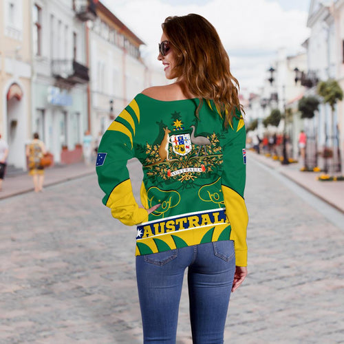 Women's Off Shoulder Sweater - Australian Coat Of Arms Shorts Koala - Vibe Hoodie