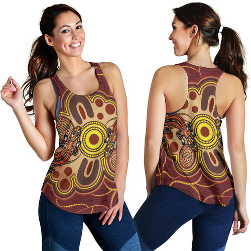 Aboriginal Women's Racerback Tank, Indigenous Lizard Dot Painting Art - Vibe Hoodie