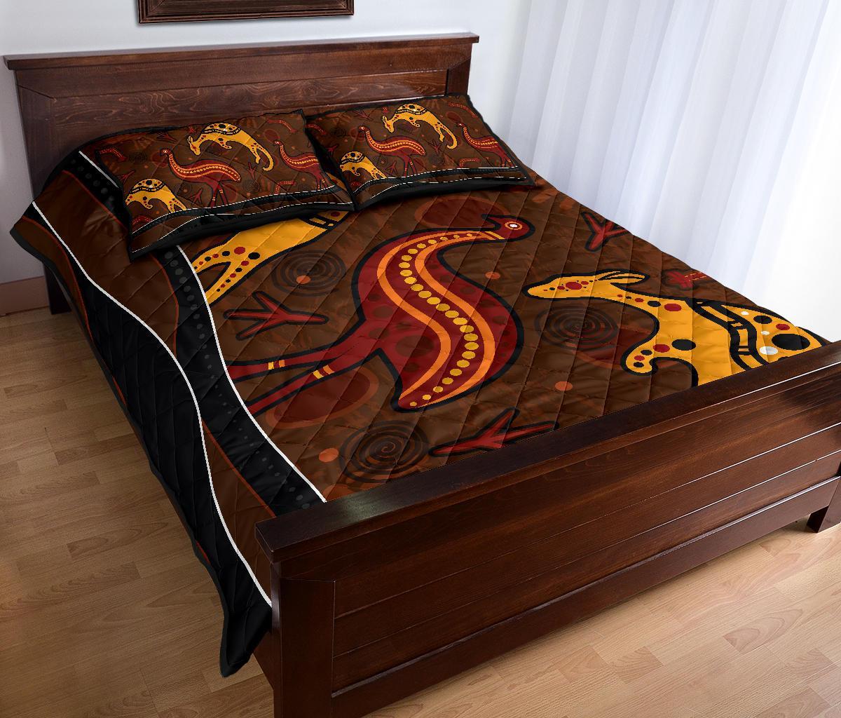 aboriginal-quilt-bed-set-indigenous-kangaroo-and-emu-brown-color