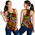 Aboriginal Women's Racerback Tank , Kangaroo and Lizard Dot Painting Art - Vibe Hoodie