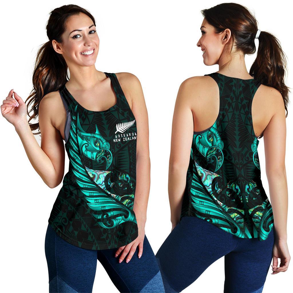 New Zealand Racerback Tank Manaia Paua Fern Wing - Turquoise - Vibe Hoodie