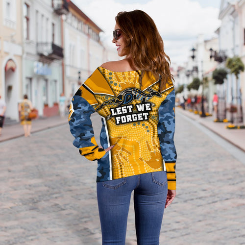 Titans Women's Off Shoulder Sweater Gold Coast Anzac Day Armor Version - Vibe Hoodie
