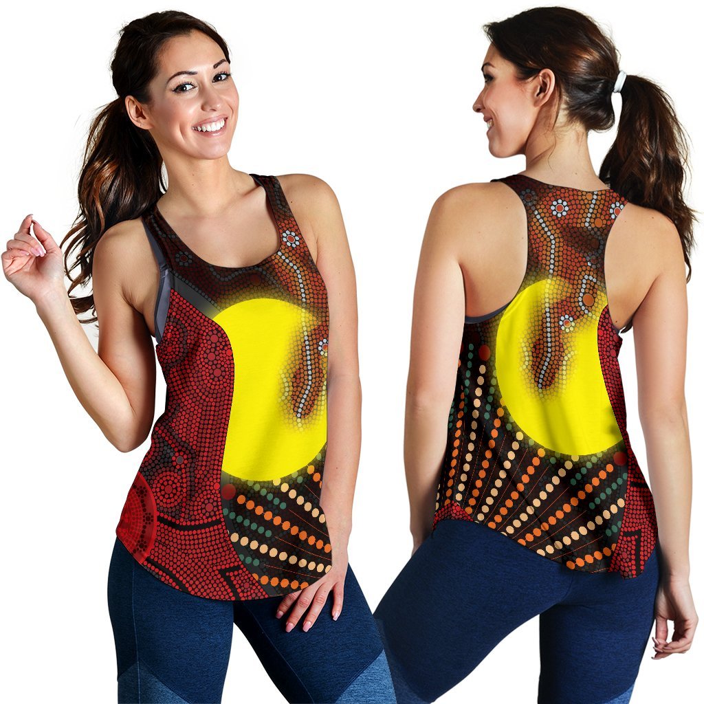Aboriginal  Women's Racerback Tank - Indigenous Snake Sun Dot Painting - Vibe Hoodie