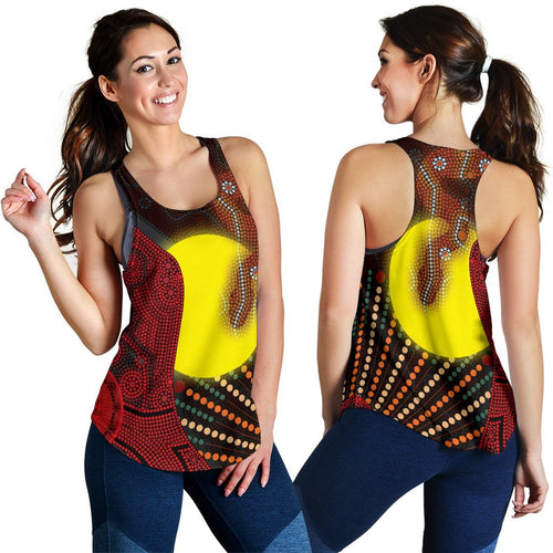 Aboriginal  Women's Racerback Tank - Indigenous Snake Sun Dot Painting - Vibe Hoodie