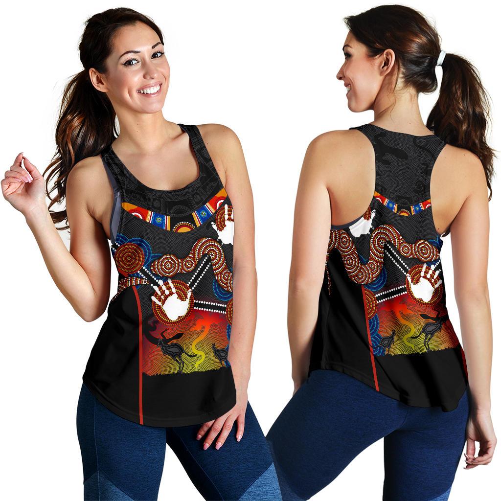 Aboriginal Women's Racerback Tank, Australian Boomerang and Snake Indigenous Art - Vibe Hoodie