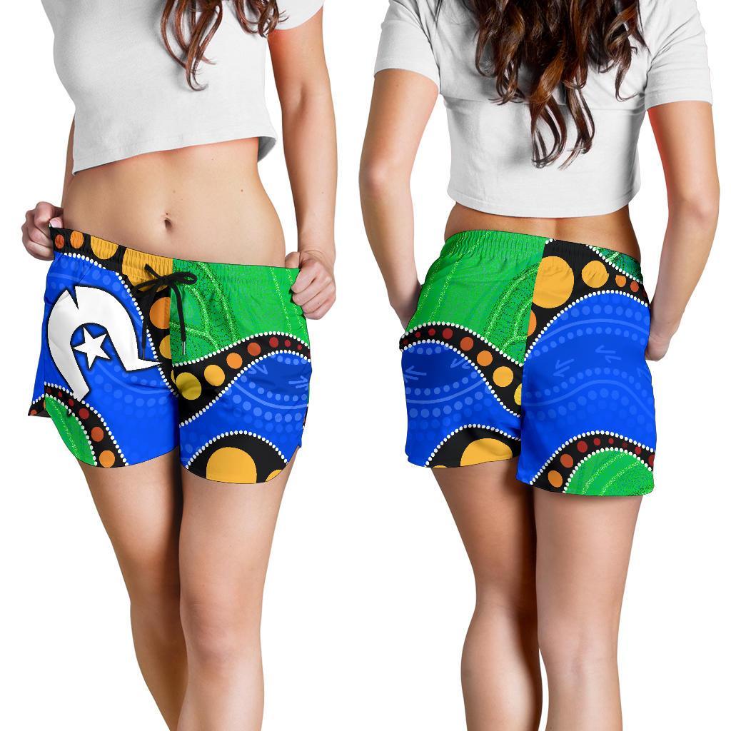 Torres Strait Islands All Over Print Women's Shorts -  Flag with Aboriginal Patterns - Vibe Hoodie