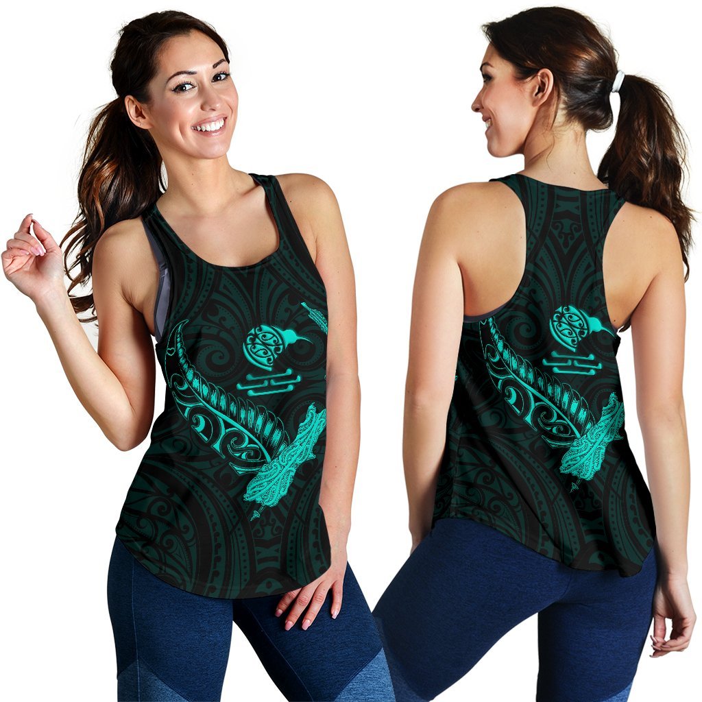 New Zealand Heart Women'S Racerback Tank - Map Kiwi Mix Silver Fern Turquoise - Vibe Hoodie