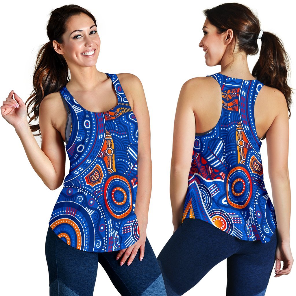 Aboriginal Women's Racerback Tank - Indigenous Footprint Patterns Blue Color - Vibe Hoodie