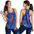 Aboriginal Women's Racerback Tank - Indigenous Footprint Patterns Blue Color - Vibe Hoodie
