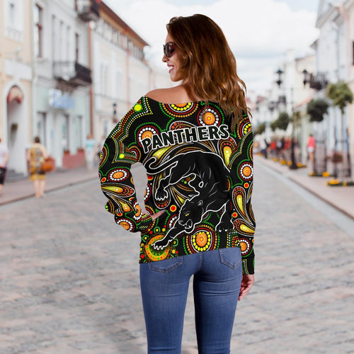Penrith Women Off Shoulder Sweater Panthers Indigenous Vibes - Vibe Hoodie