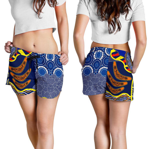 Aboriginal Women's Shorts, Australian Boomerang Dot Painting Art - Vibe Hoodie