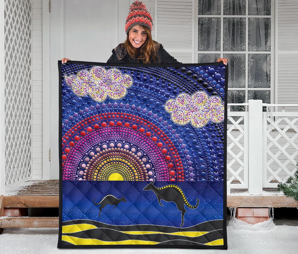 aboriginal-premium-quilt-sunset-over-the-sea-and-kangaroo-dot-painting