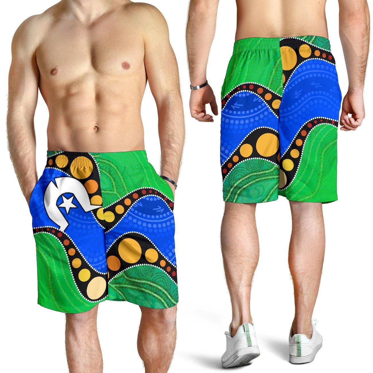 torres-strait-islands-all-over-print-mens-shorts-flag-with-aboriginal-patterns