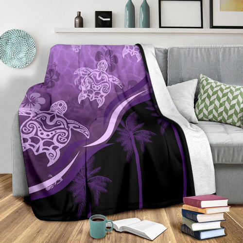purple-turtle-hibiscus-premium-blanket