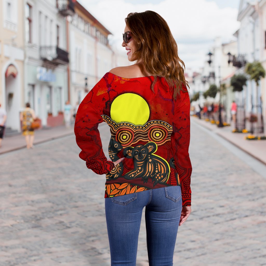 [Custom Text] Aboriginal Off Shoulder Sweater - Australian Indigenous Koala - Vibe Hoodie