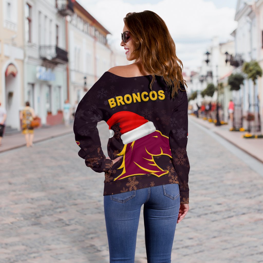 Brisbane Women Off Shoulder Sweater Broncos Christmas - Vibe Hoodie
