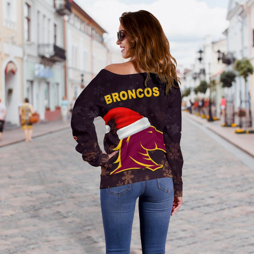Brisbane Women Off Shoulder Sweater Broncos Christmas - Vibe Hoodie