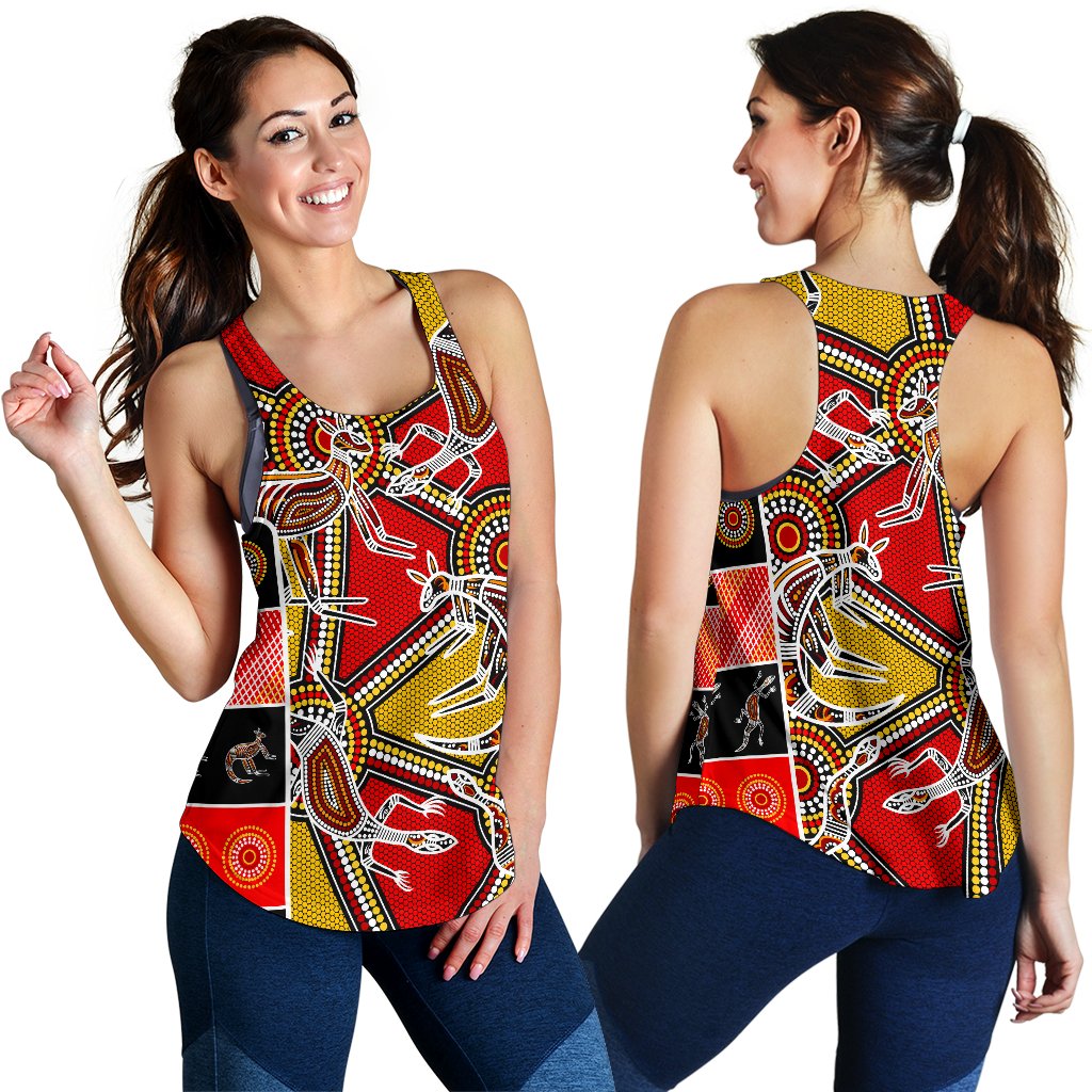 Aboriginal Women's Racerback Tank, Kangaroo Dot Painting Patterns - Vibe Hoodie