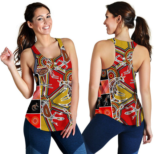 Aboriginal Women's Racerback Tank, Kangaroo Dot Painting Patterns - Vibe Hoodie