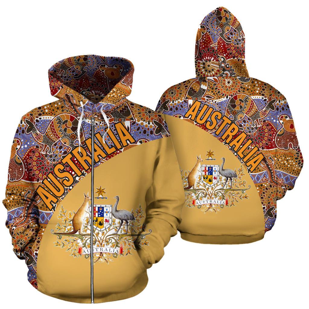 aboriginal-zip-up-hoodie-australian-coat-of-arms-kangaroo-koala-all-over-print