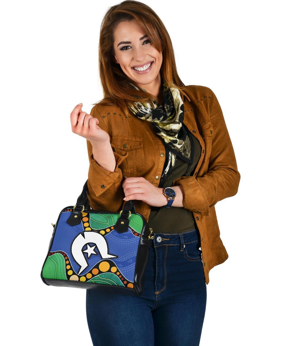 Torres Strait Islands Shoulder Handbag -  Flag with Aboriginal Patterns - Vibe Hoodie