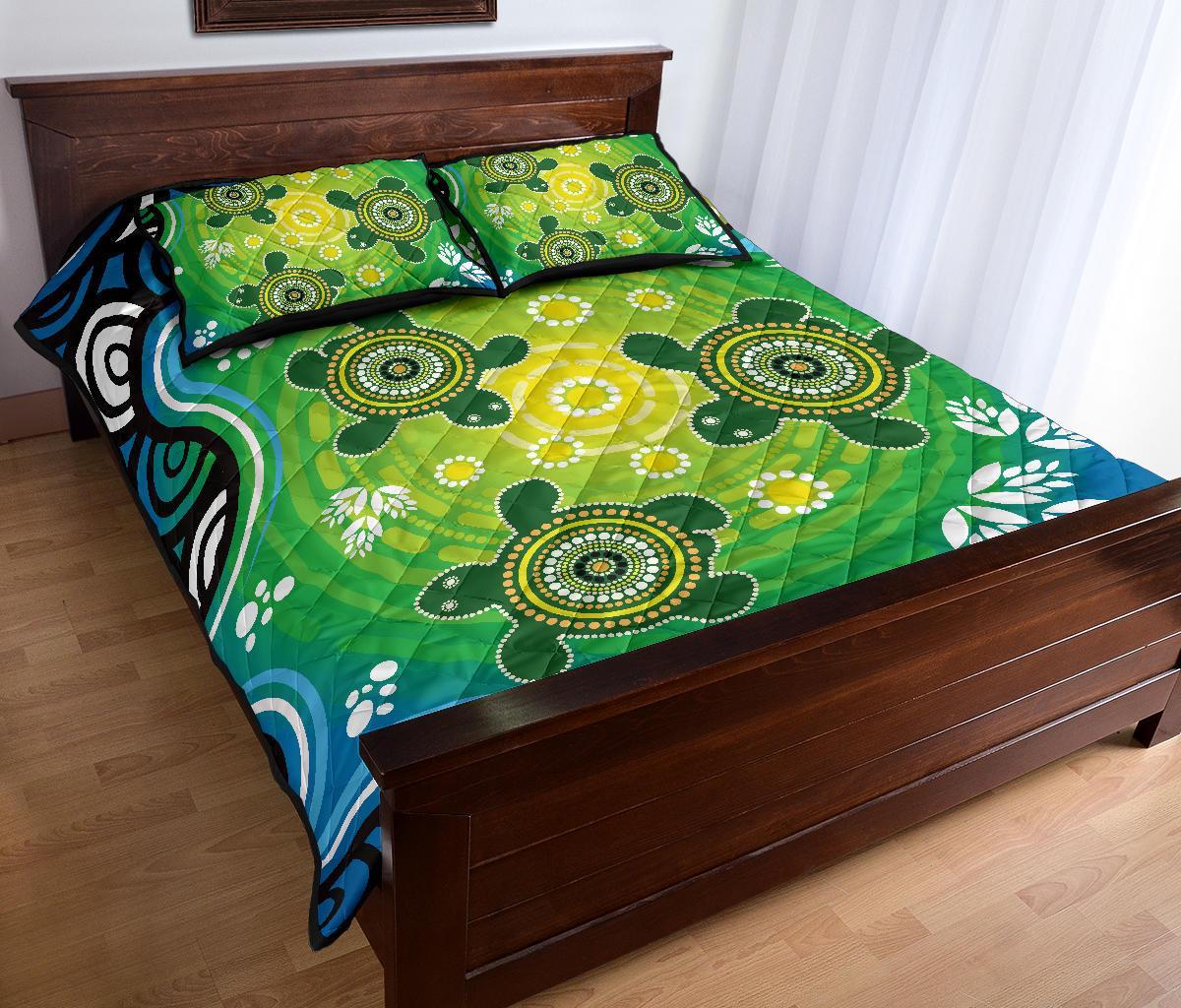 aboriginal-quilt-bed-set-indigenous-green-turtle