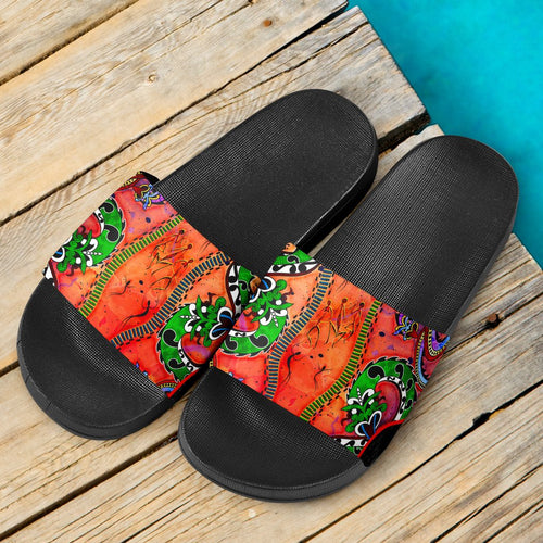 slide-sandals-aussie-indigenous-patterns-orange-black