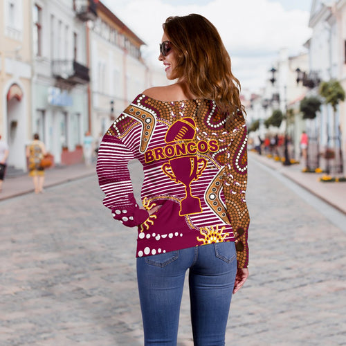 Broncos Super Off Shoulder Sweater Indigenous Brisbane - Vibe Hoodie