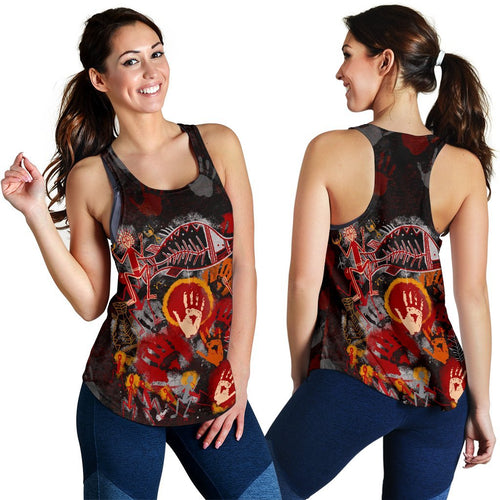 Aboriginal Women's Racerback Tank - Indigenous Fish Hand Art - Vibe Hoodie