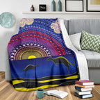 aboriginal-premium-blanket-sunset-over-the-sea-and-kangaroo-dot-painting