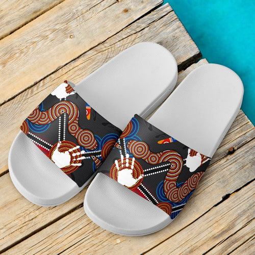 aboriginal-slide-sandals-australian-boomerang-and-snake-indigenous-art-ver-01