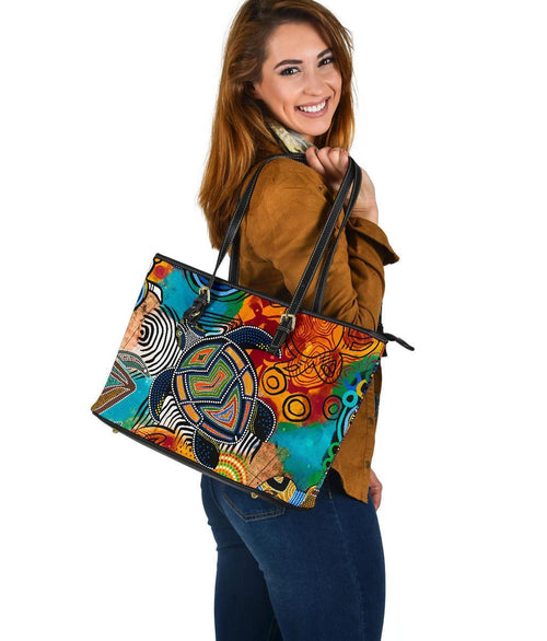 aboriginal-leather-tote-bag-turtle-indigenous-art