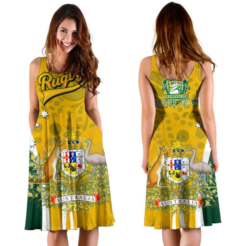 Personalised Midi Dress - Australia Coat Of Arm In Rugby Style - Vibe Hoodie