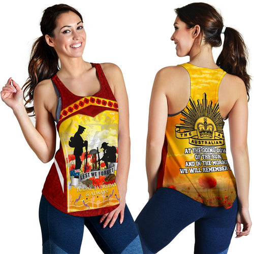 Anzac Women's Racerback Tank - Lest We Forget Aboriginal Version - Vibe Hoodie