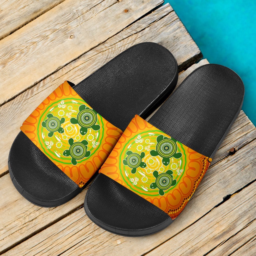 aboriginal-slide-sandals-turtle-circle-dot-painting-art